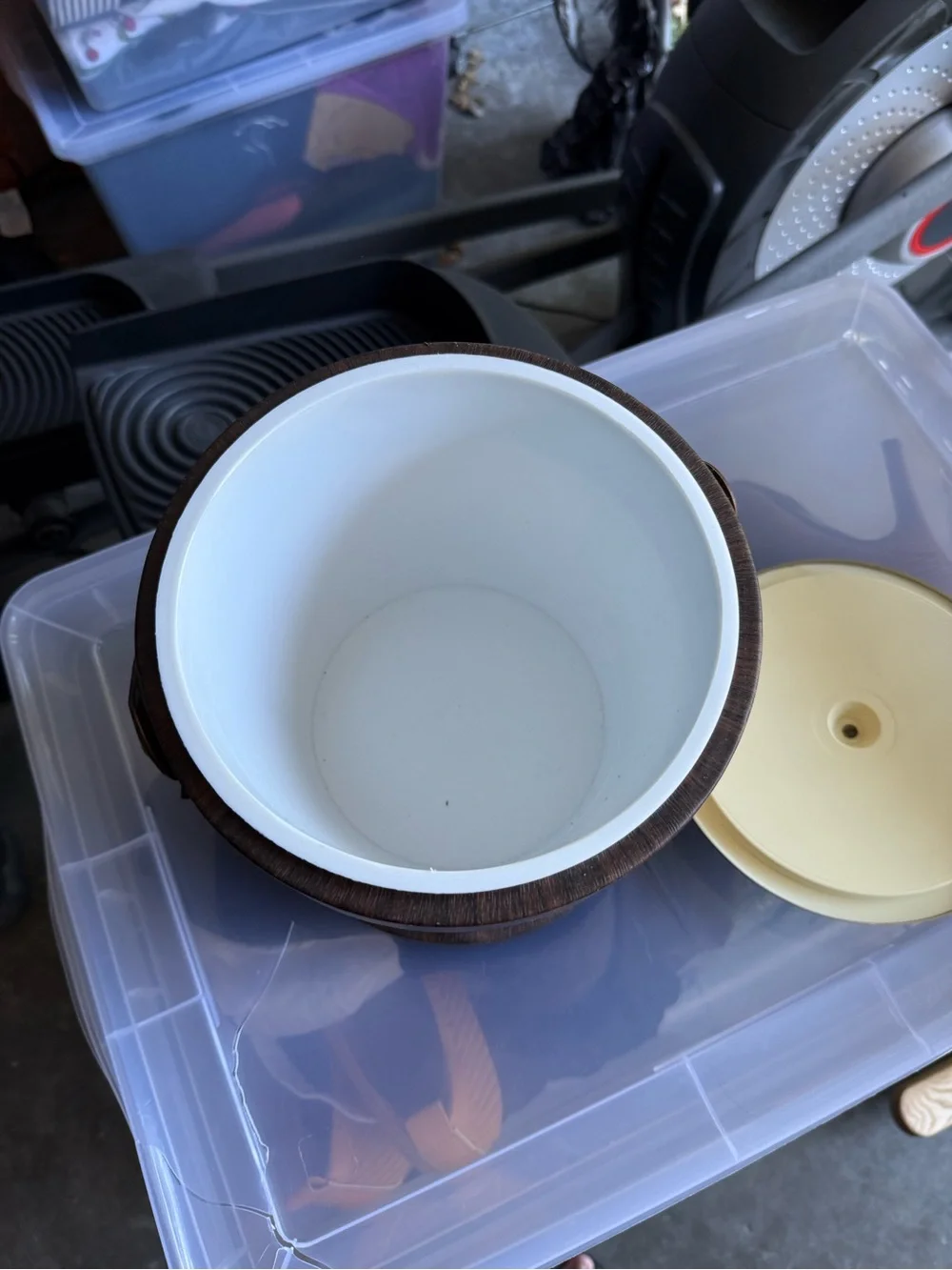 Midcentury Cork & Wood Ice Bucket with Brass Lid